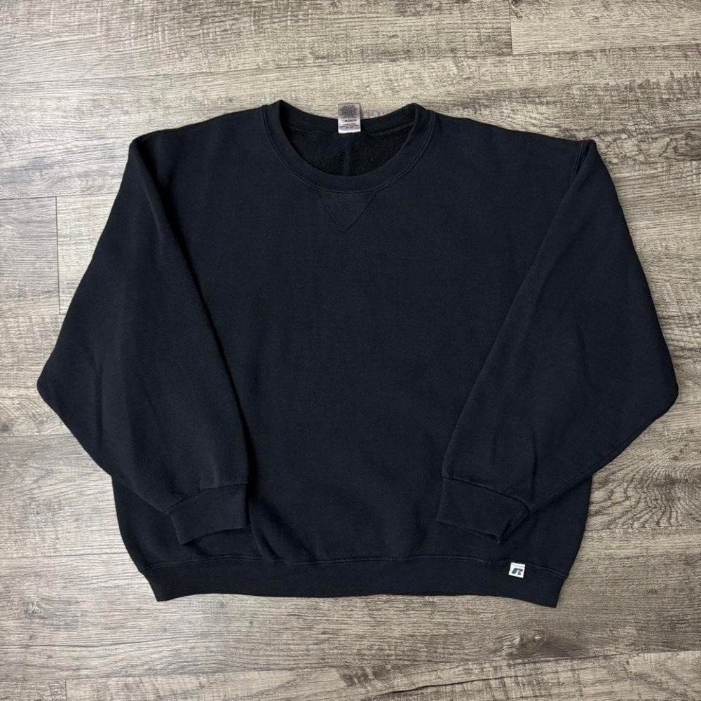 Y2K Russell Athletic Blank Boxy Crewneck Sweatshirt Black Sz L